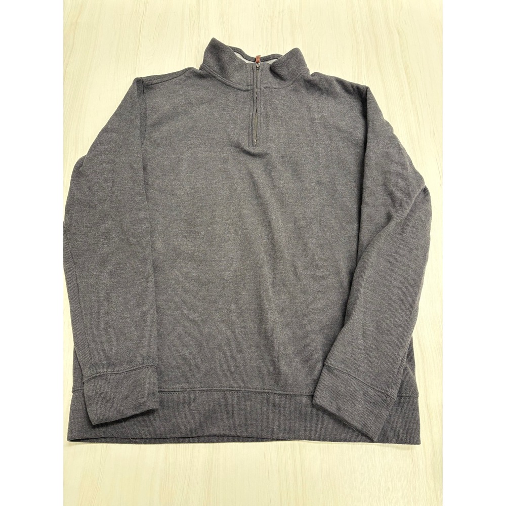 Lands' End Men's Medium 1/4 Zip Pullover Gray Cotton Blend Mock Neck